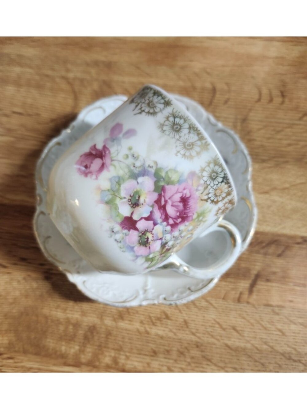 Victorian Mustache Tea Cup & Saucer Set Bone China Porcelain Pink Germany VTG - Picture 16 of 16